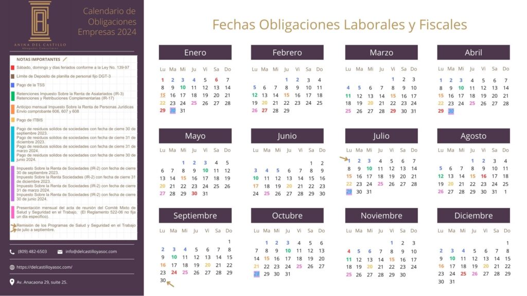 Calendario Anual de obligaciones laborales y fiscales 2024